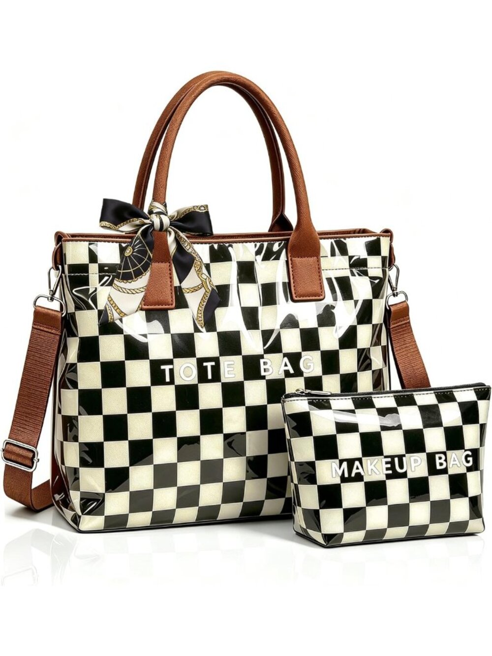 Stylish Waterproof PVC Tote Bag & Makeup Bag Set - Perfect for Everyday Use
